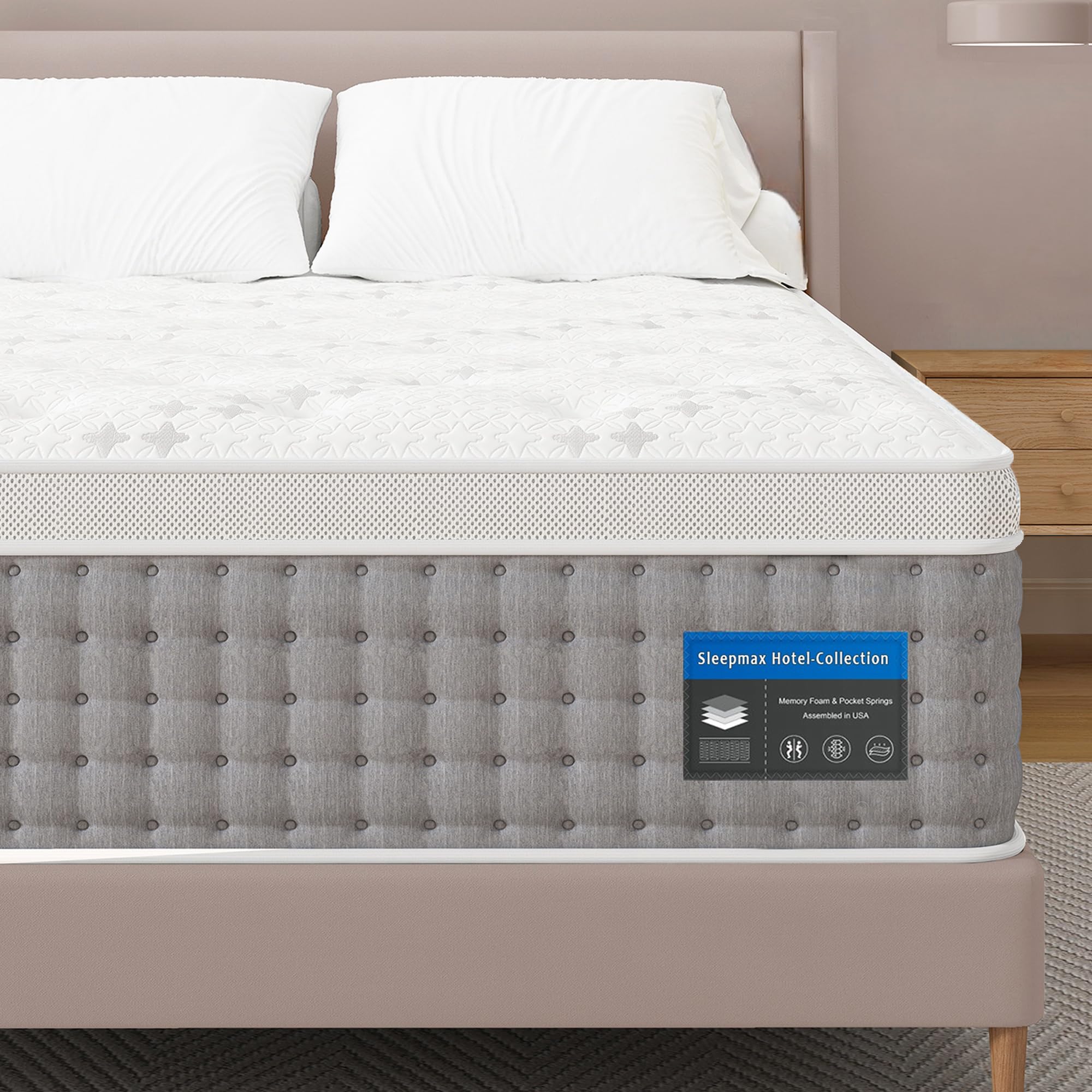 Sleepmax Extra Firm King Mattress 12 Inch - Hotel-Collection Hybrid Mattress Extra Lumbar & Hip Support - Deep Sleep Bed in a Box Pain Relief - Fiberglass-Free, CertiPUR-US Certified, 365-Night Trial