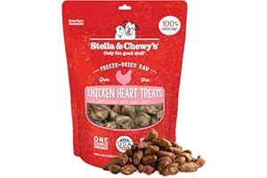 Stella & Chewy's Freeze-Dried Raw Chicken Heart Dog Treats - Single Ingredient, No Additives - Premium Training Treats - Perfect For Picky Eaters - 11oz Bag