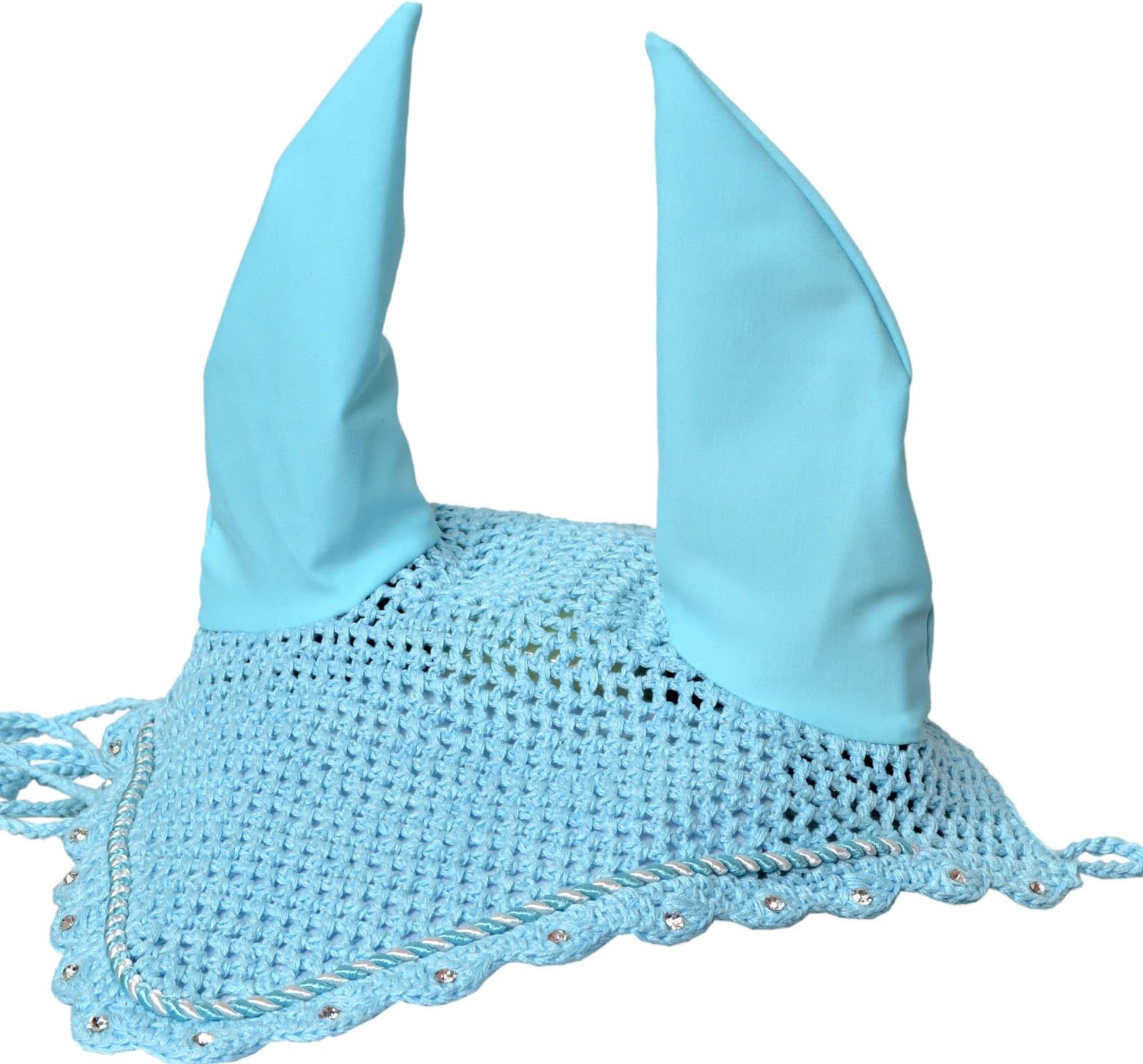 ZAINEE HORSE FLY VEIL EAR BONNET NET BREATHABLE COTTON HAT EQUESTRIAN (Full, Sky Blue)