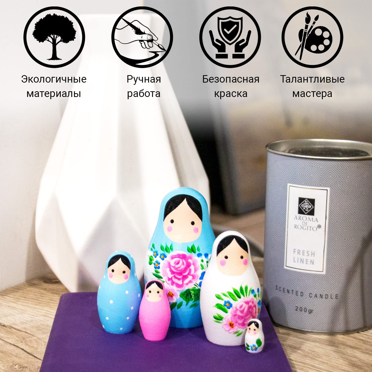 AEVVV Russian Nesting Dolls Set - 5 pc Matryoshka Dolls, Kawaii Room Decor and Desk Accessories