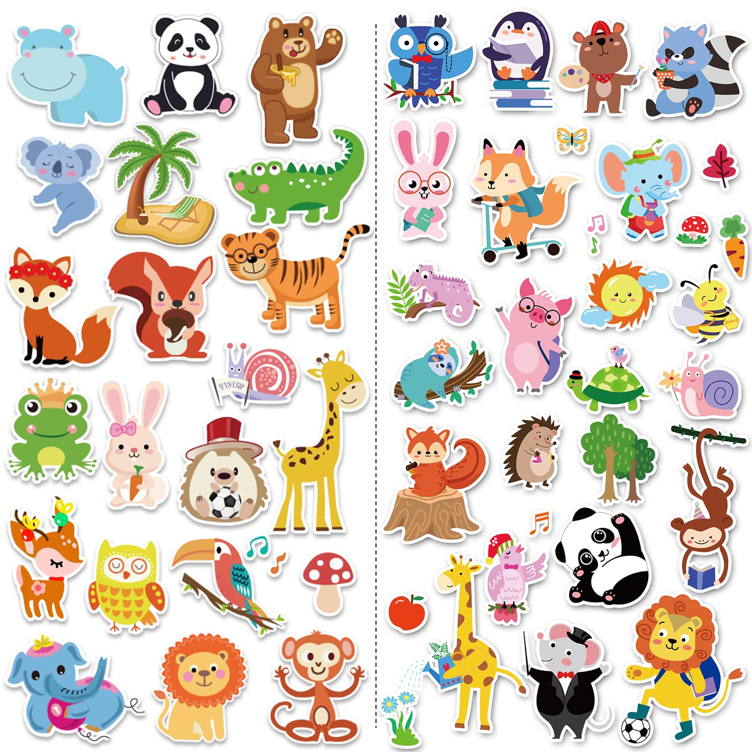 Window Clings Stickers for Kids Window Gel Clings Decals Thick Gel Clings Toddlers and Adults Classroom Home Nursery Airplane Birthday Party Supplies (Jungle Animals+Animals)