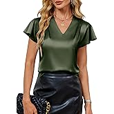 Blooming Jelly Women's Ruffle Sleeve V Neck Pleated Blouse
