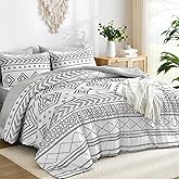 Yiran White Comforter Set Queen Size, 7 Piece Boho Aztec Bedding Set, Bohemian Bed in a Bag Queen, Soft Microfiber Striped Complete Bedding Set with Sheets for All Season