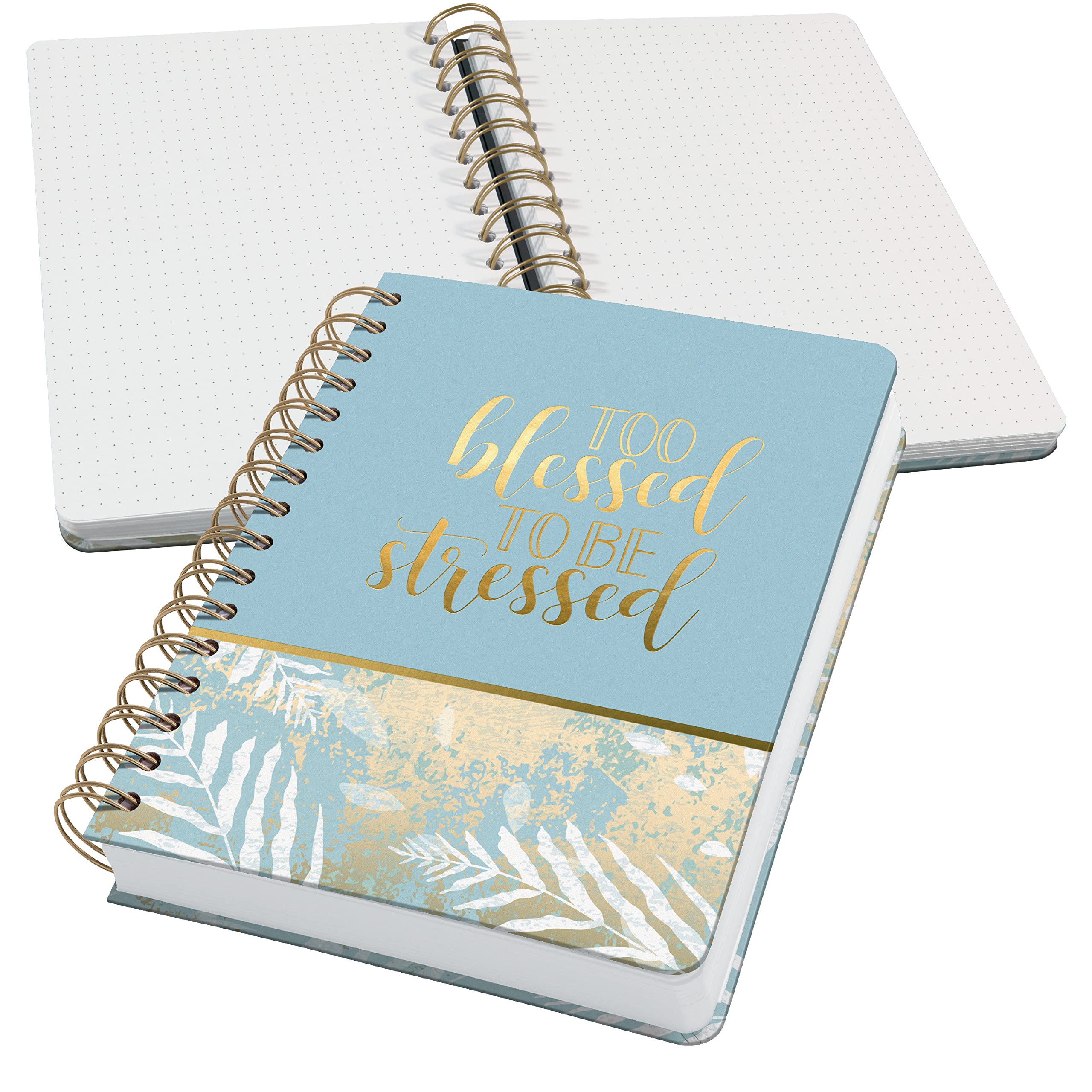 SIGEL JN615 Jolie Spiral notebook, Heavenly Leaves, dotted (dot grid), 120 gsm, 16,8 x 21,5 cm, hardcover, 240 pages, light Blue, White, gold
