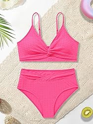 Girls Swimsuit Solid Bathing Suit 2 Piece Twist