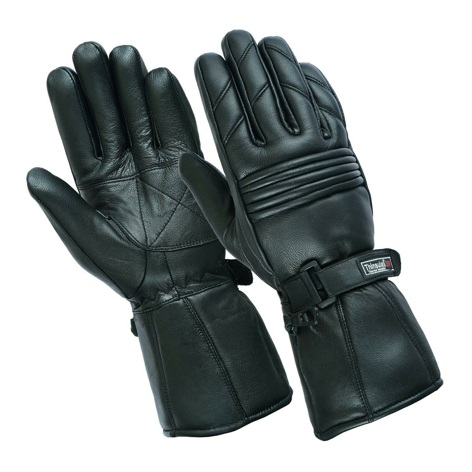 Bikers Gear Motorcycle Thinsulate and Waterproof Leather Gloves, Black, Size XL