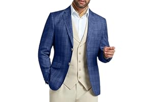 HUEZOE Mens Blazer Slim Fit Stripes Plaid Casual Suit Jacket for Men Two Buttons Business Lapel Sport Coats