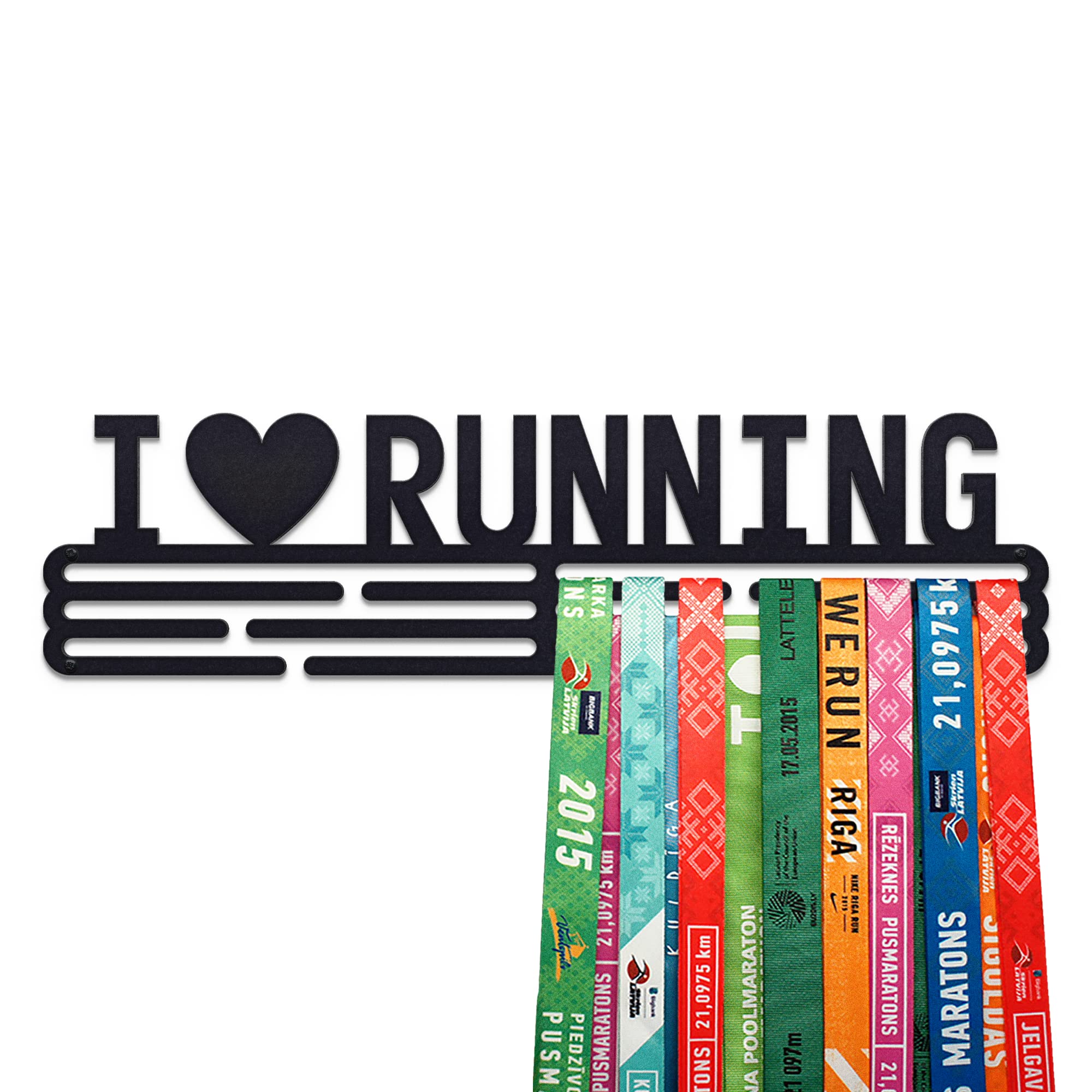 United Medals I LOVE RUNNING Sport Medal Hanger Display | Matte Black Steel Medal holder | Awards display rack for up to 48 medals