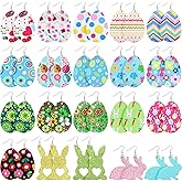 20 Pairs Easter Faux Leather Earrings for Women Easter Egg Flower Teardrop Glitter Rabbit Dangle Spring Earrings Bulk Jewelry Gift