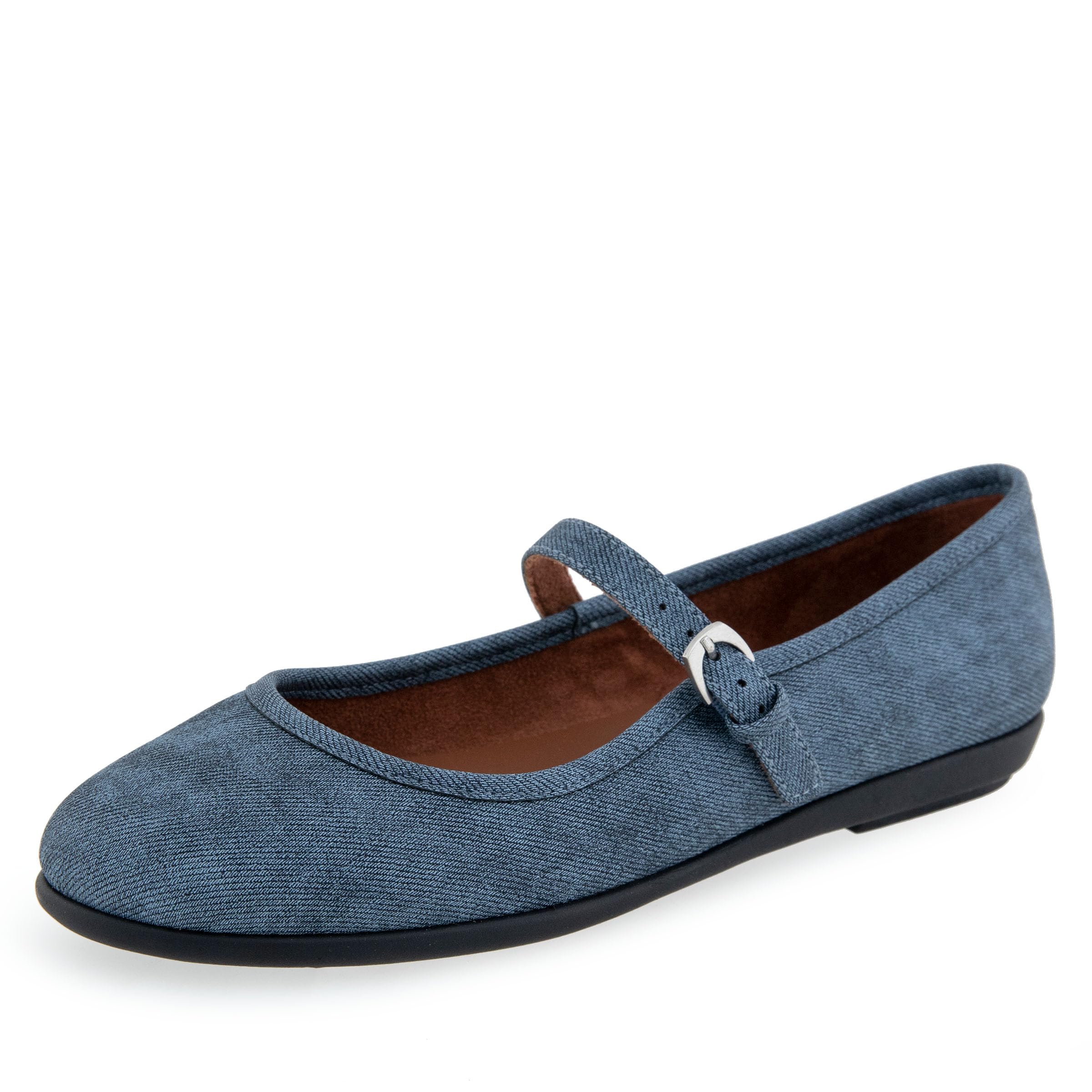 Aerosoles Women’s Baylee Mary Jane Flat, Blue Jean Textured Denim Faux Leather, 11W