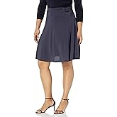 Star Vixen Women's Plus Size Midi-Length Full Sweep Ity Knit Skirt with O-Ring Adjuststable Waist Detail