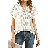 Timeson Women's Short Sleeve Chiffon Blouses Office Work Dress Shirts Business Casual Tops