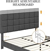 Yaheetech 5ft King Bed Frame Upholstered Platform Headboard Dark Grey view 5