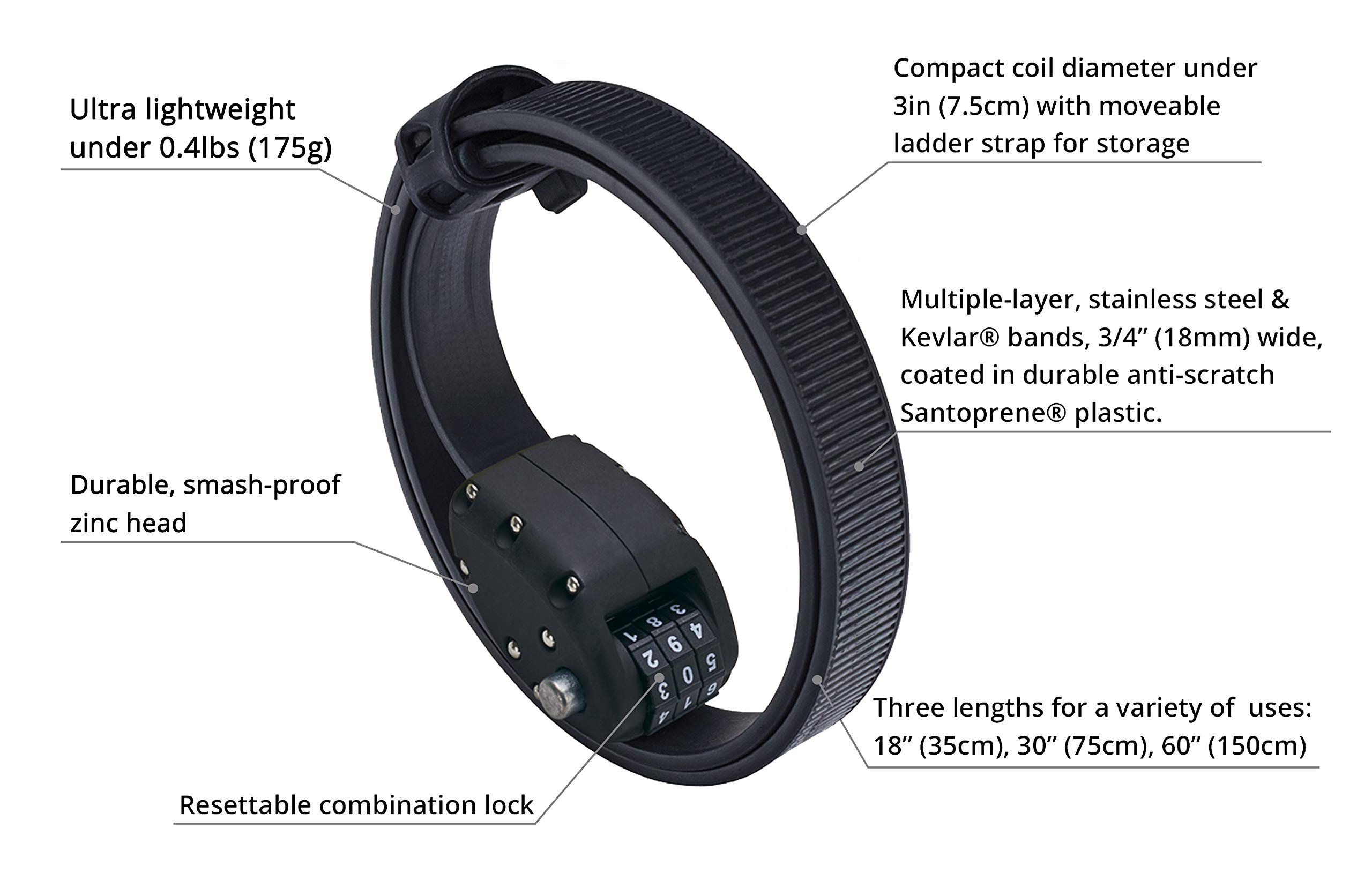 OTTOLOCK Steel Kevlar Combination Bike Lock Lightweight, Compact