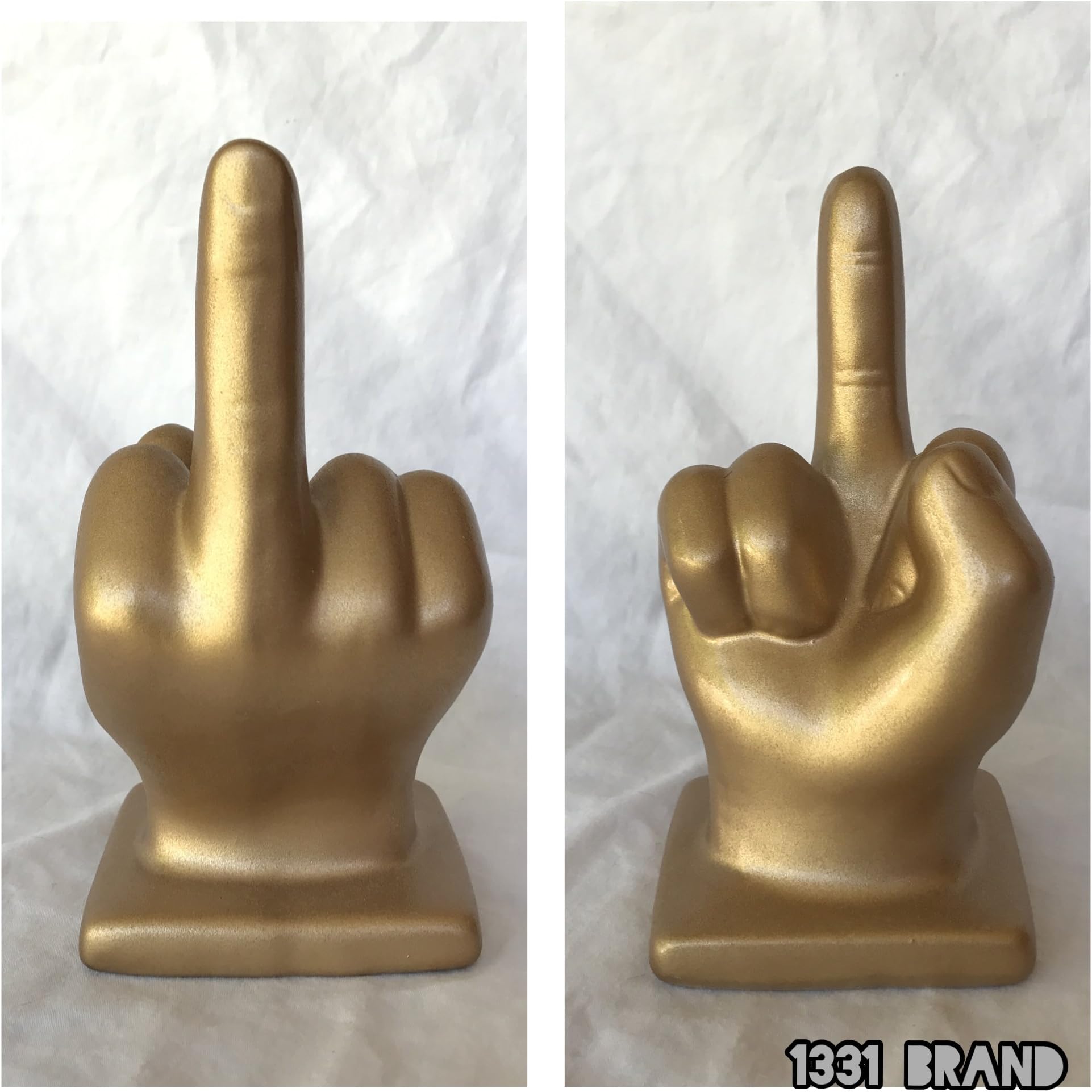 1331 Brand Middle Finger Flipping The Bird Statue Ceramic Decor for Party, Gag, Novelty (Gold)