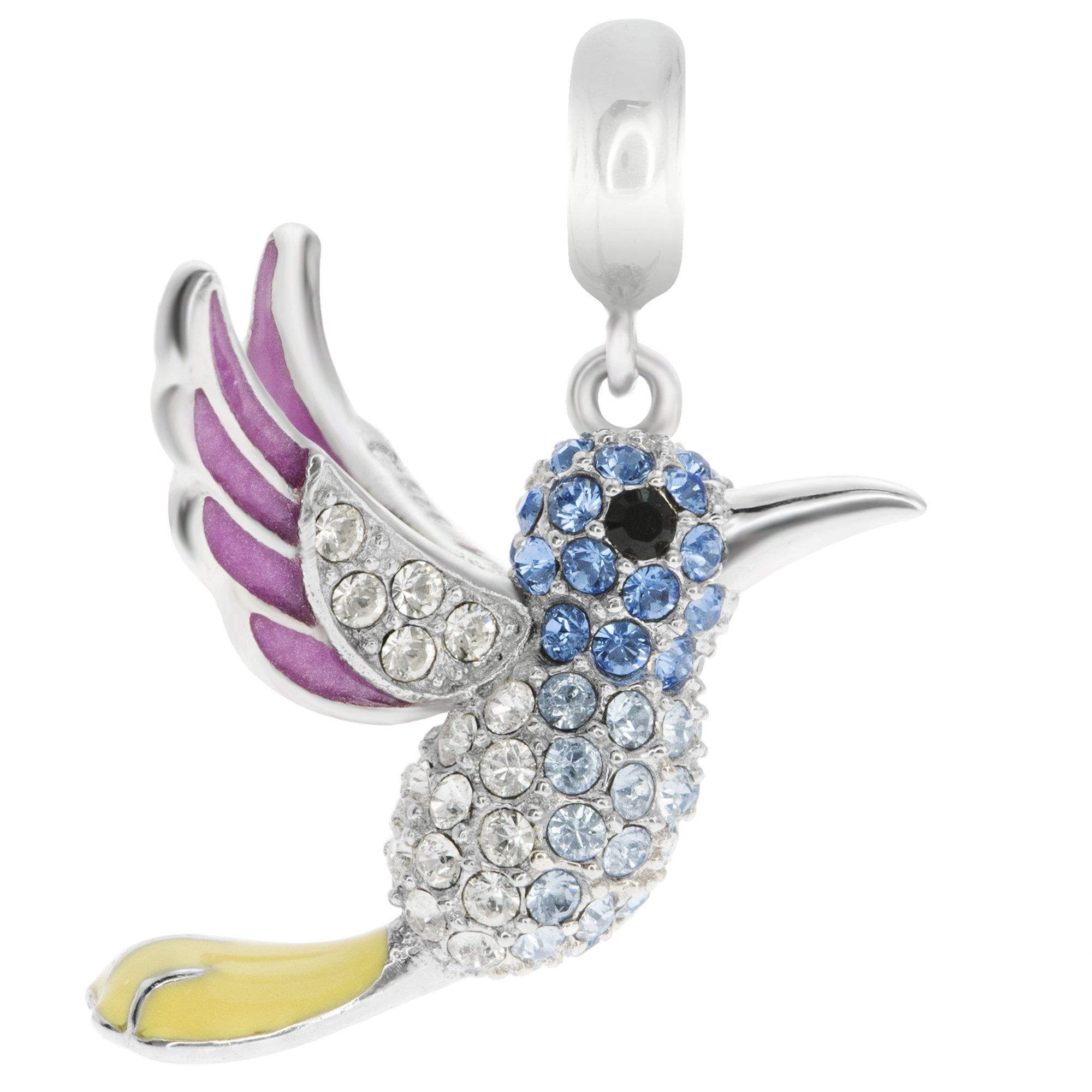 Qina C 925 Sterling Silver Hummingbird Enamel European Style Dangle Bead Charm Made With Austrian Crystals