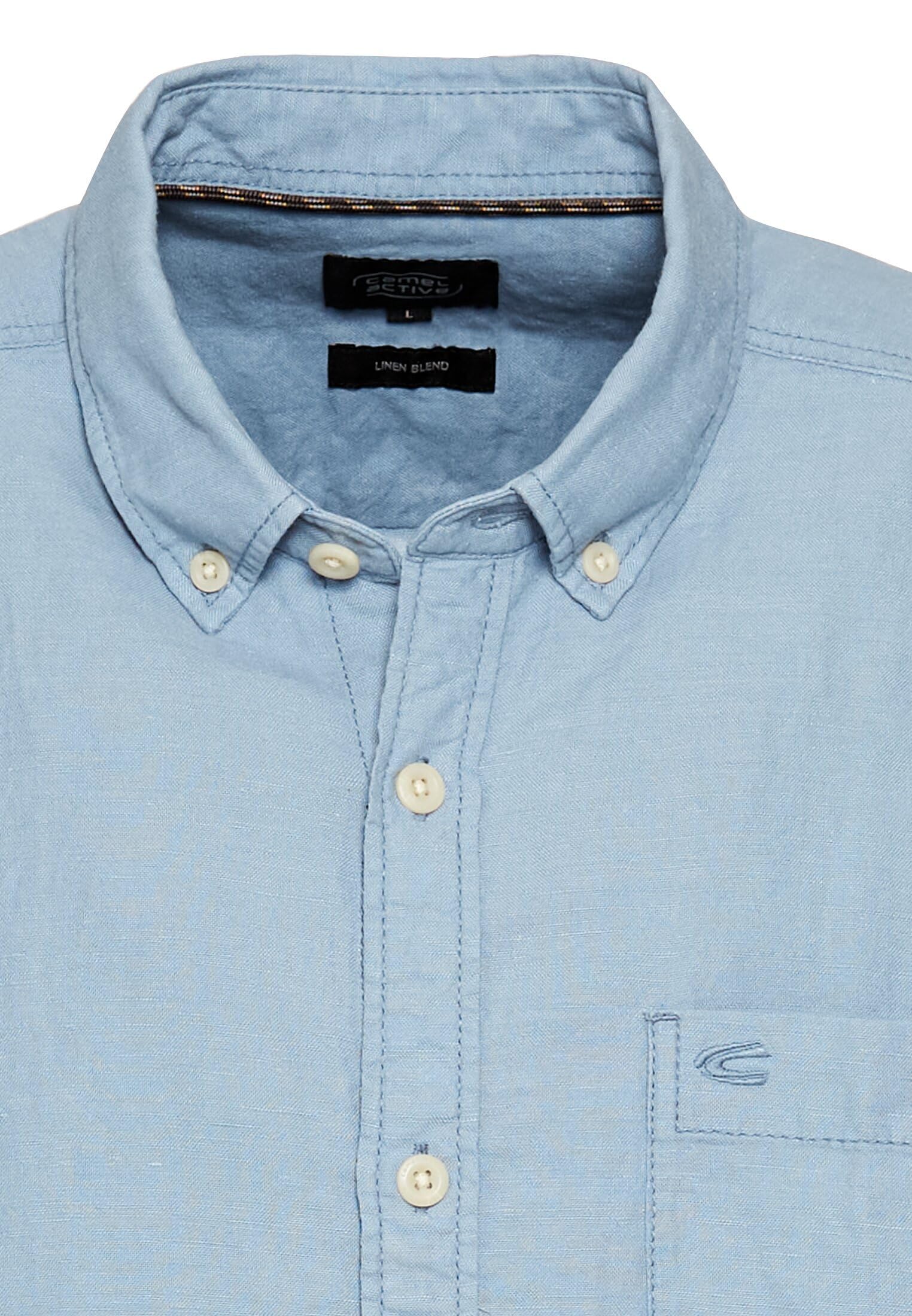 camel active Herren Kurzarmhemd aus einem Baumwoll-Leinenmix Hellblau, Menswear-S 8