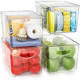 theaoo Large Clear Storage Bins with Lids, Stackable Containers, 4 Pack | Pantry Organization And Storage For Kitchen, Fridge, Garage And Cabinets. Clear Design Keeps Items Organized