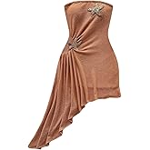 SOLY HUX Women's Strapless Tube Mini Dress Ruched Sleeveless Asymmetrical Hem Vacation Summer Dresses