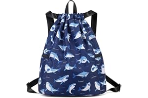 Ryushoyo Children Boy Girl Ocean Shark Print Drawstring Backpack Outdoor Casaul Portable Shoulder Bag Swim Gymsack Sack Pack Dark Blue