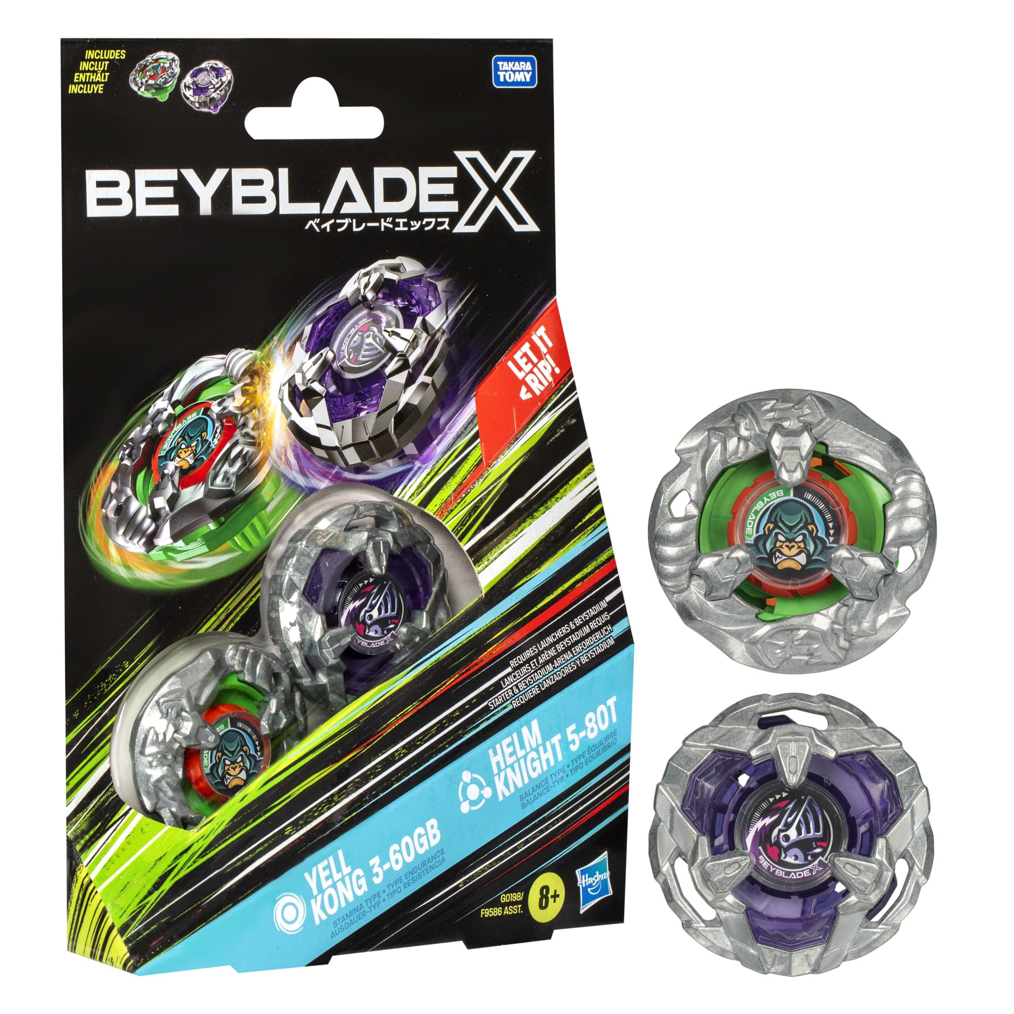 Beyblade X Yell Kong 3-60GB and Helm Knight 5-80T Top Dual Pack Set, Includes 2 Right-Spin Tops, Spinning Bey Toys for 8+ Year Old Kids, Stamina & Balance Types