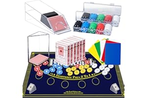 Extguds Entertainment Casino Game Set,Blackjack,Texas Hold'em,Poker Card Kit with Card Dealing Shoe,Discard Tray,200 Chips,6 Deck Card,Double-Sided Felt（Blue）,10 Cut Cards,Blackjack Set
