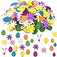 JULBEAR 300 Pieces Easter Foam Stickers Spring Stickers Colorful Decorative Bulk Egg Bunny Chick Flower Stickers for Arts Crafts Greeting Cards Home Decoration Easter Supplies