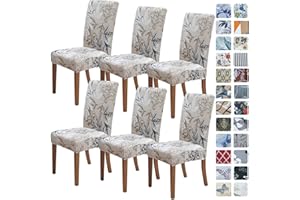 SPRINGRICO Chair Covers for Dining Room 6 Pack, Stretch Dining Chair Cover, Washable Spandex Kitchen Parsons Chair Slipcovers, Removable Seat Protector for Home or Party (Set of 6, Floral Beige)