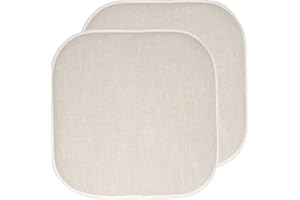 Sweet Home Collection Chair Cushion Memory Foam Pads Honeycomb Pattern Slip Non Skid Rubber Back Rounded Square 16" x 16" Seat Cover, 2 Pack, Alexis Linen/Beige