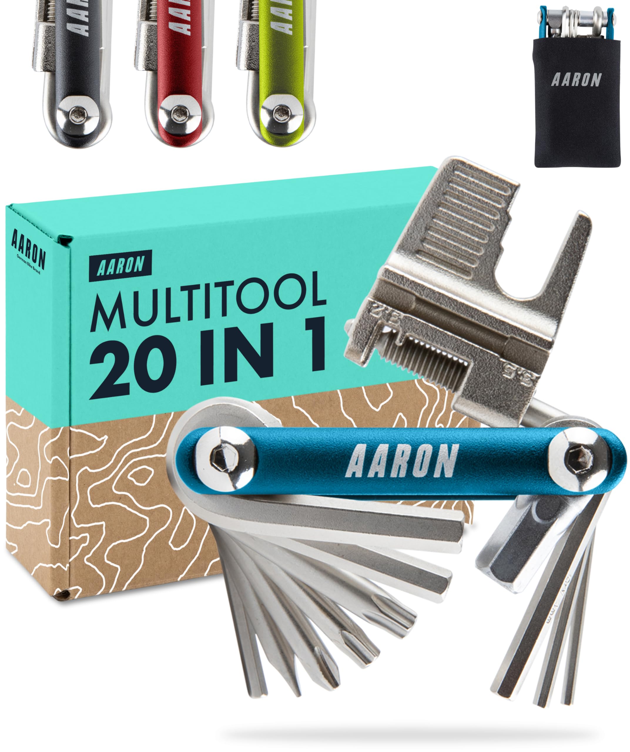 AARON Bicycle Multitool - 20 in 1 Multifunctional Bike Tool - Stainless Steel/Aluminium - Blue
