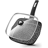 KOCH SYSTEME CS 9.5 Inch Nonstick Grill Pan for Stove Tops, Marble Coating Square Grill Skillet with Lid, Fry Pan Compatible with all Stoves, Ultimate Nonstick Skillet with Bakelite Handle, Toxic-Free