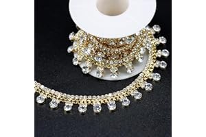 Rytenz 1 Yard Crystal Rhinestone Close Chain Trim Pearl Beaded Trim Bridal Lace Ribbon Trimming Rhinestone Chain Trim for Wedding Party Decoration & Bridal Costume Embellishment Clothing Accessories