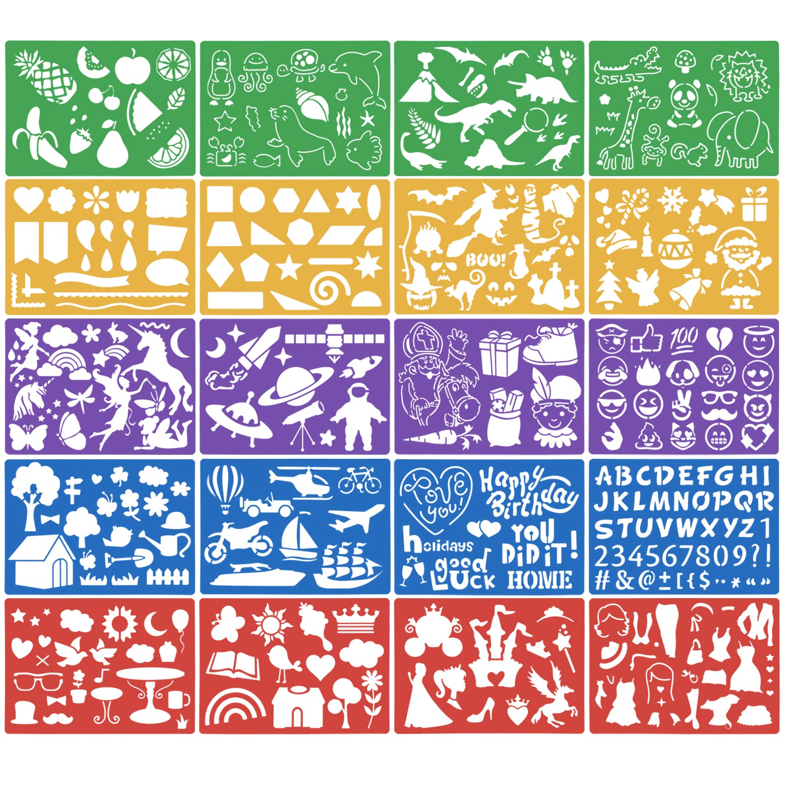 HQdeal 20pcs Drawing Stencils Set Plastic Painting Templates Kit Over 250 Different Pattens Washable Stencils for Scrapbook DIY Crafts Card Making