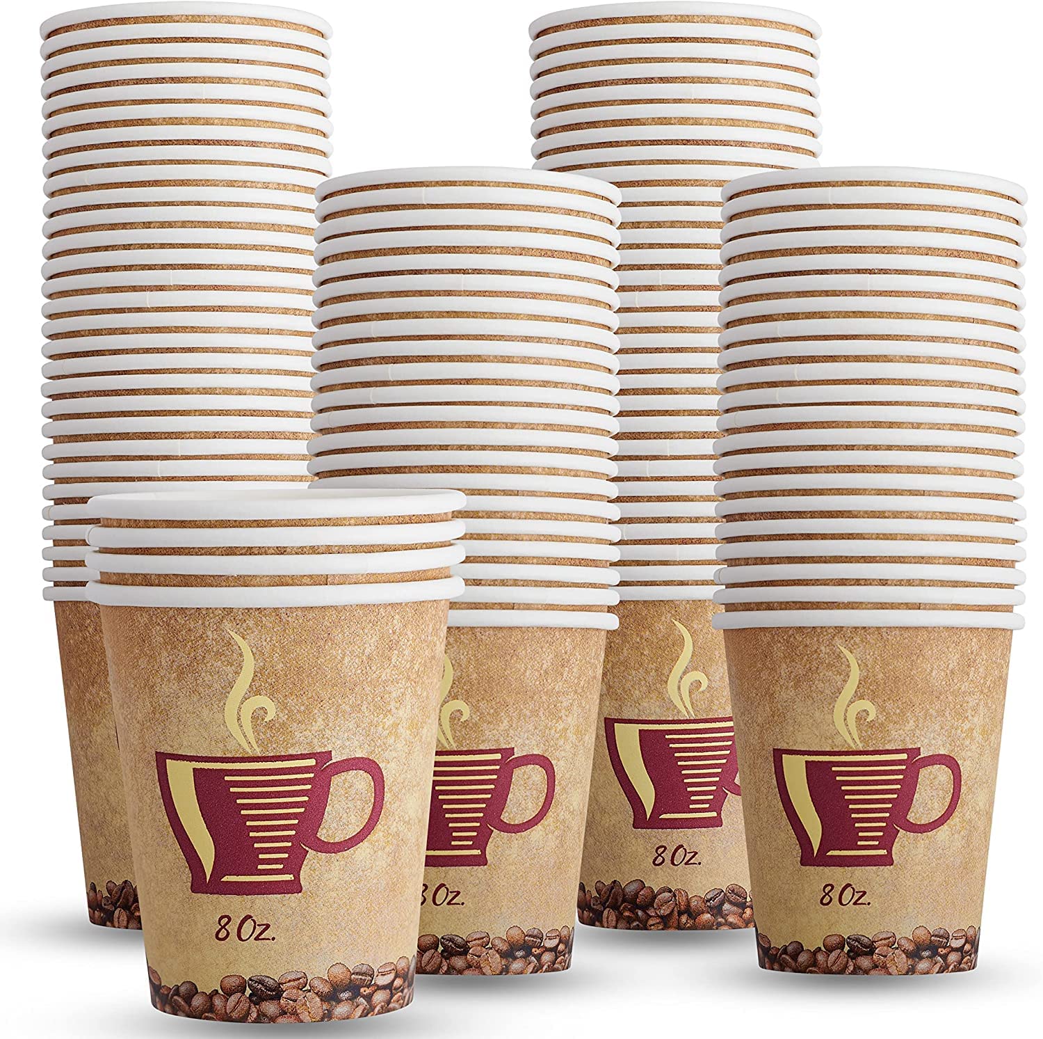 MaxxCore Paper Coffee Cups – 50-Pack 8 Oz Paper Cups – Strong Disposable Coffee and Tea Paper Cups – Disposable Espresso Cups for Hot Chocolate, Cappuccino, Tea – Ideal for Party, Picnic, Travel