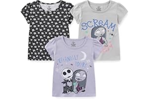 Disney Nightmare Before Christmas Jack Skellington Sally Girls Short Sleeve Shirt 3 Pack for Toddler and Big Kids
