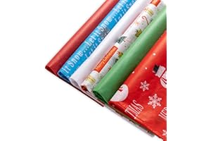 PURPLE PAPERS 50 Christmas Tissue Paper Sheets - 20x20 Inch, Red, White, Green & Printed Holiday Tissue Paper for Xmas Wrapping, Gift Bags & Crafts - Festive Colors