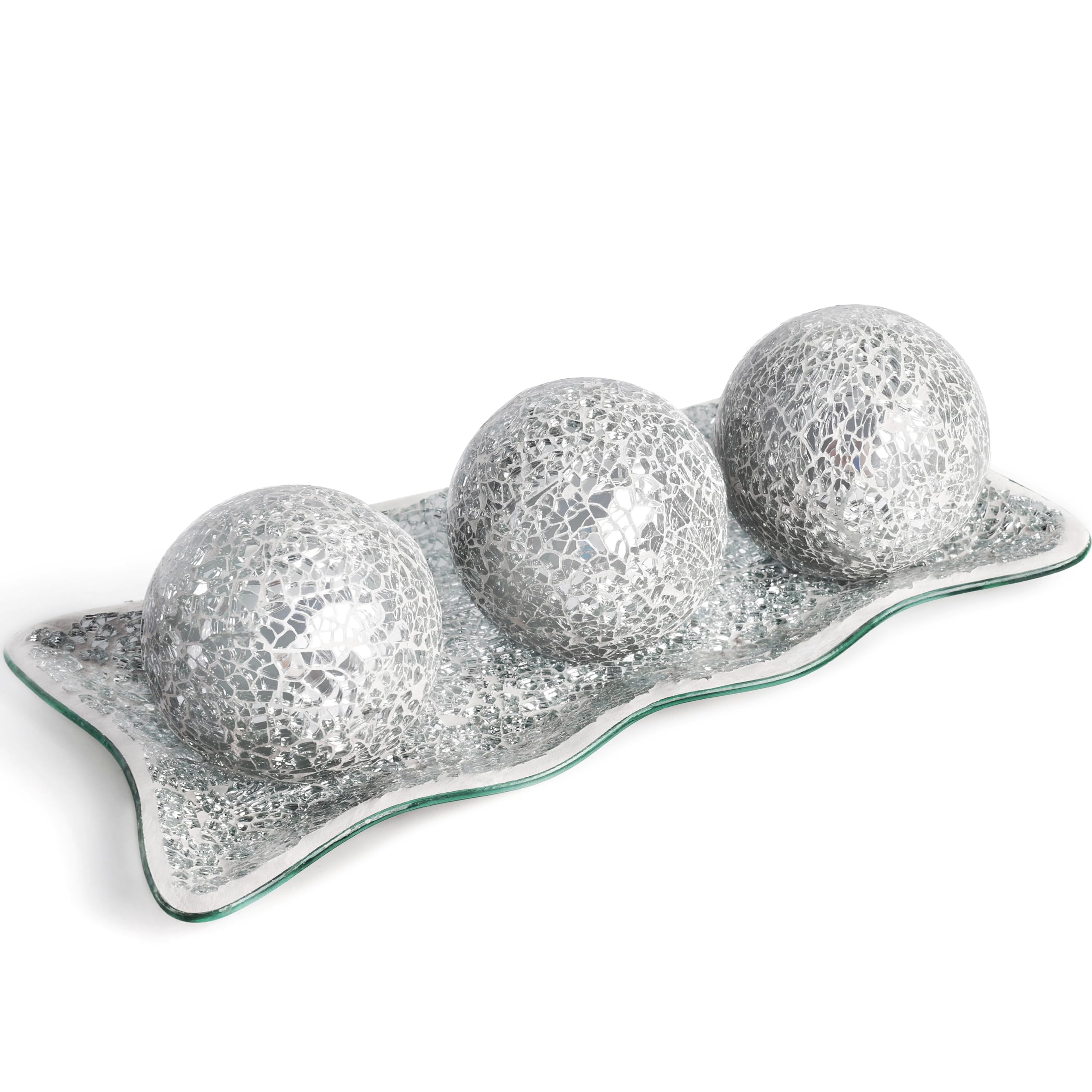 Photo 1 of JOHOUSE 3PCS Decorative Balls with Tray, 3 Inch Sliver Orbs Glass Balls for Centerpiece Bowls Mosaic Sphere for Home Decoration Dining Table