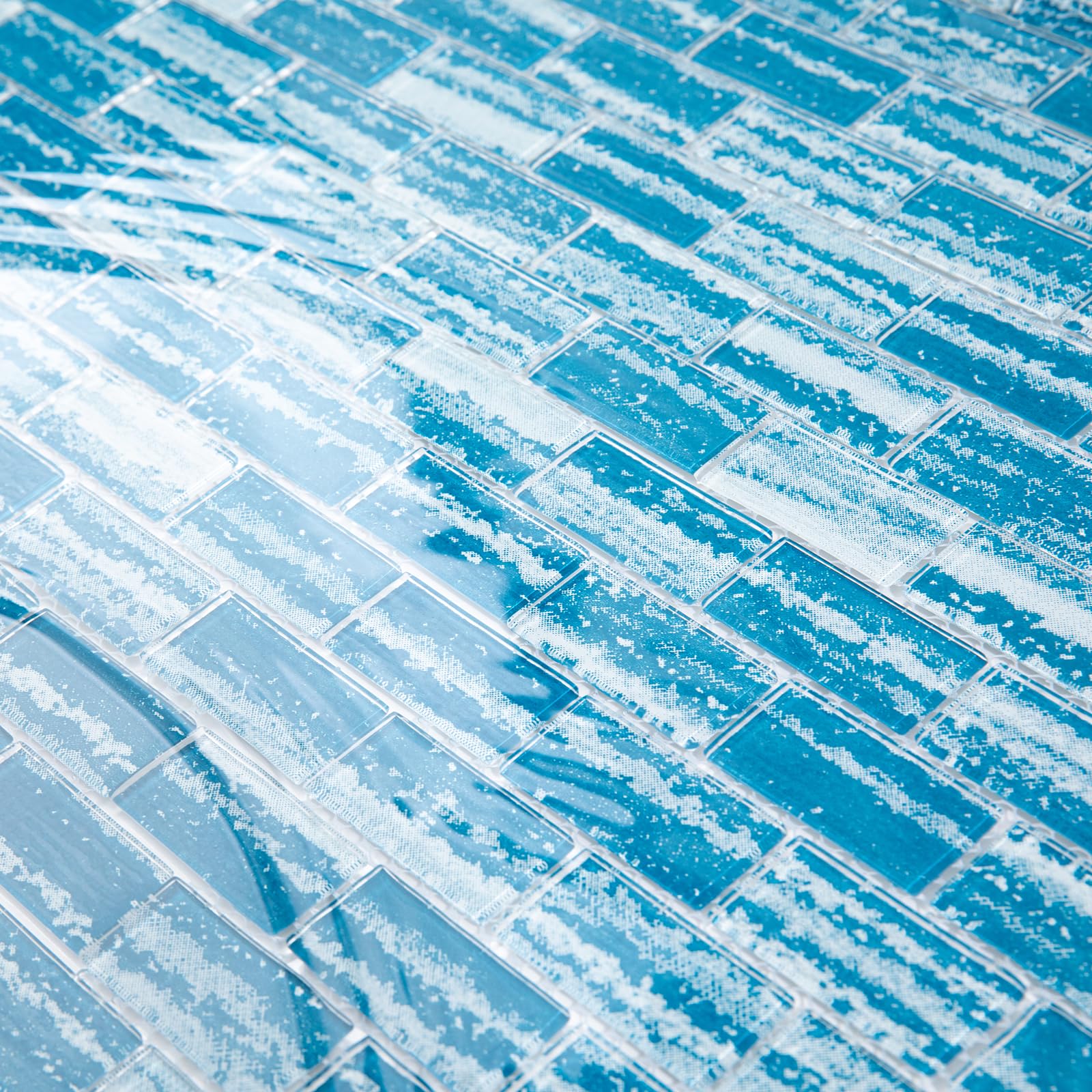 Photo 1 of Adedeo Glass Mosaic Tile Gradient Ddark Blue 12 x 12 Inch Glossy Glass Tile for Swimming Pool Backsplash Shower Waterline Fountain Spa Wall (5-Pack, 5 sq.ft.)