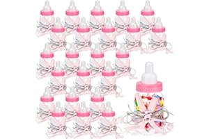 60 Pcs Baby Shower Milk Bottles with Ribbon Funny Bottle Chug Baby Shower Games Plastic Baby Bottles Bulk for Gender Reveal G