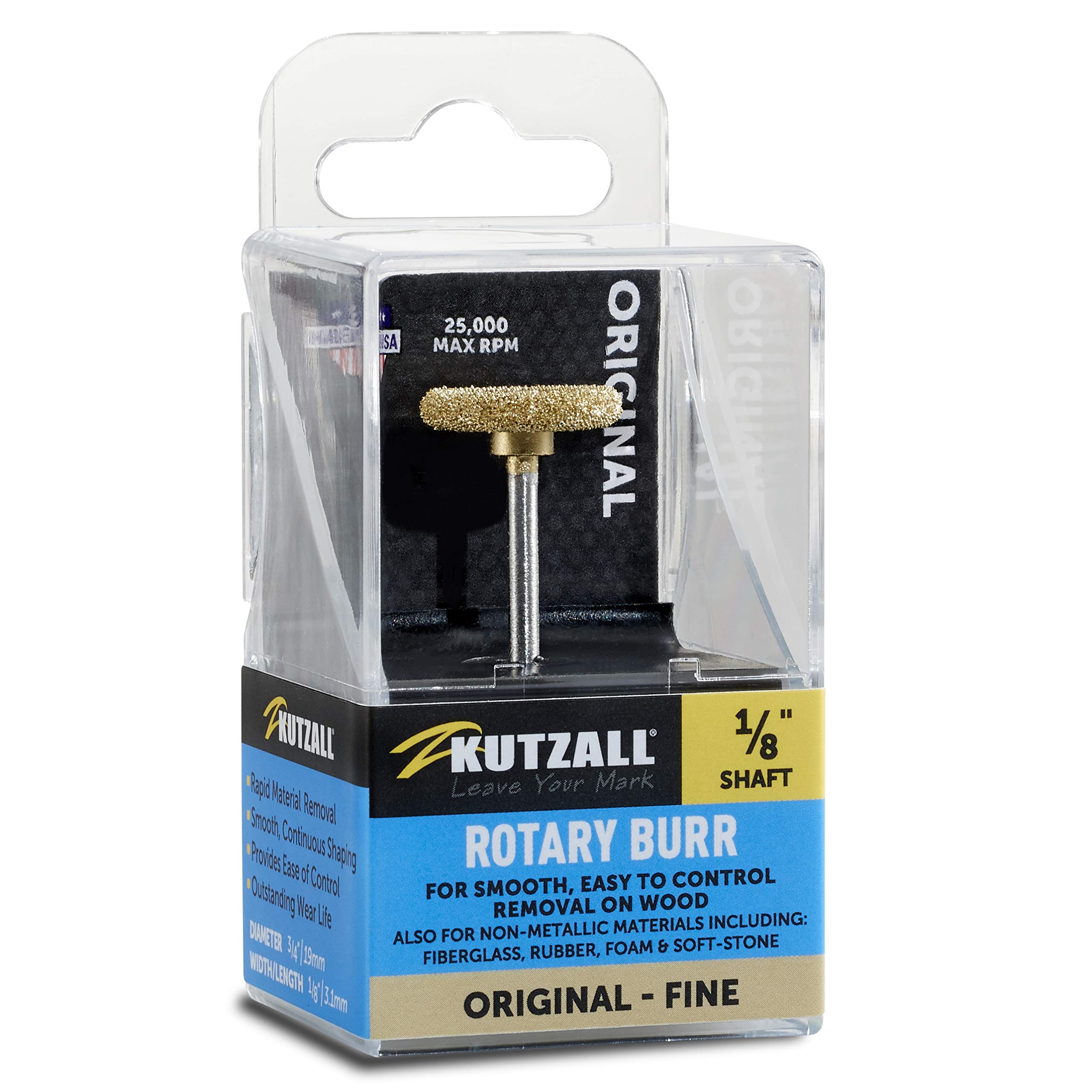 Kutzall Original Rotor Saw Rotary Burr, 1⁄8" Shaft, Fine - Woodworking Attachment for Dremel, Foredom, DeWalt, Milwaukee. Abrasive Tungsten Carbide, 3⁄4" (19mm) Dia. X 1⁄8" (3.1mm) Length, RS-34-EG