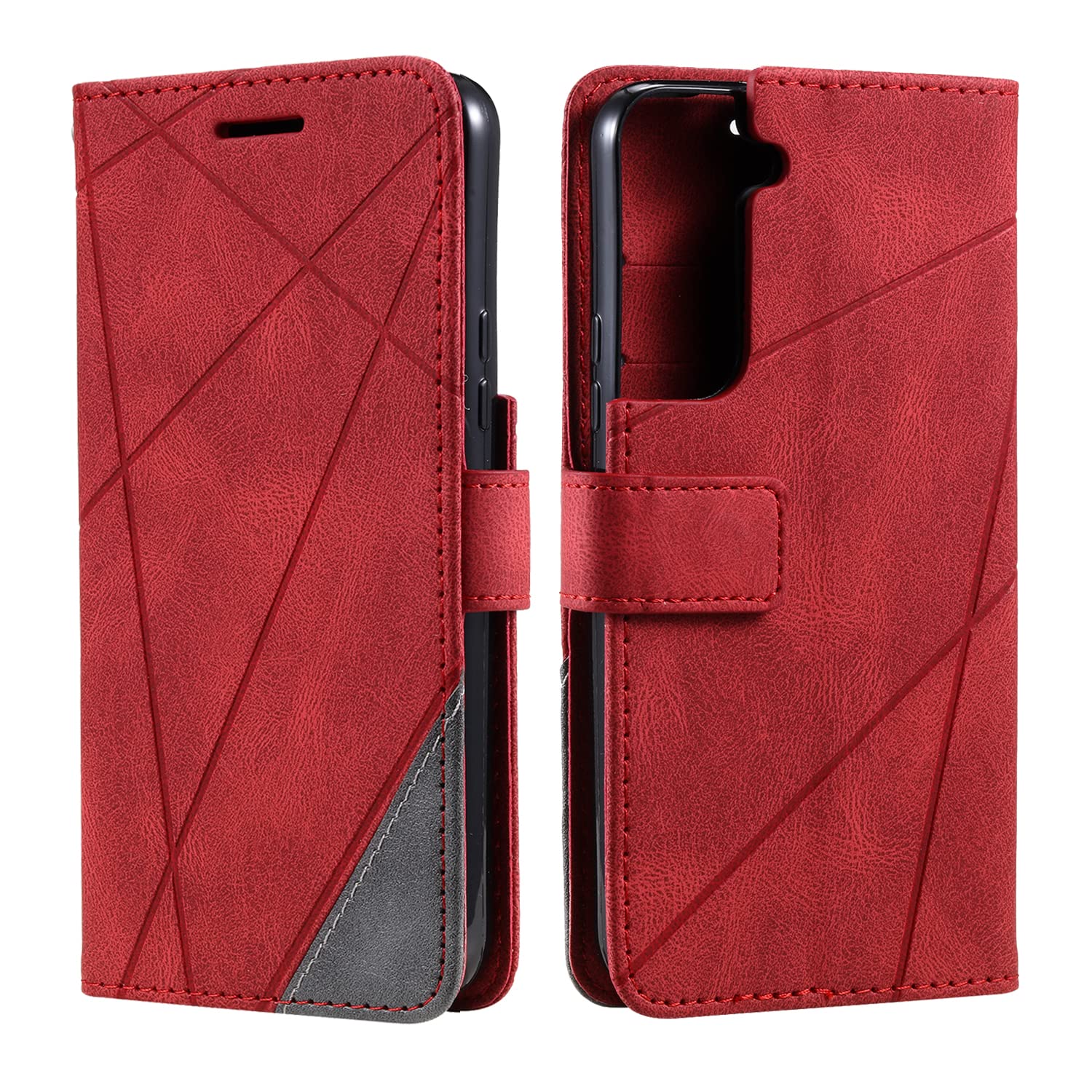 SONWO Case for Galaxy S22 Plus, Premium Leather Flip Wallet Case Magnetic Closure Card Slots kickstand Phone Case for Galaxy S22 Plus, Red — image 1