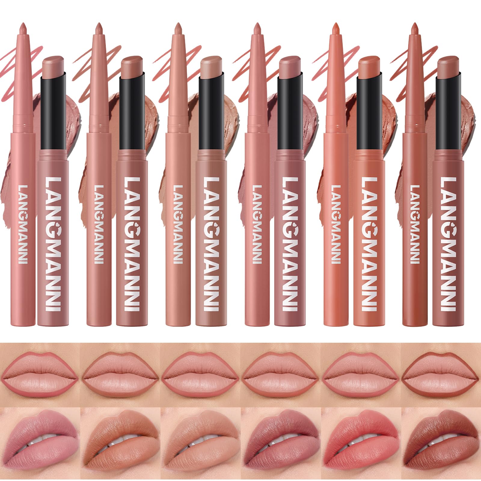 Photo 1 of 12Pcs Matte Lipstick + Lip Liner Pens Lip Combo Sets, Creamy Matte Lip Makeup Kit Long-Lasting Waterproof, Smudge-Proof Highly Pigmented Formula, Neutral & Nude Shades Makeup Set (Everyday Nudes Set)