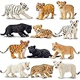 TOYMANY 12 Safari Animal Figurines, High Emulational Detailed Baby Plastic Zoo Animals, Lions Tigers Cheetahs Lynx Figure Toy