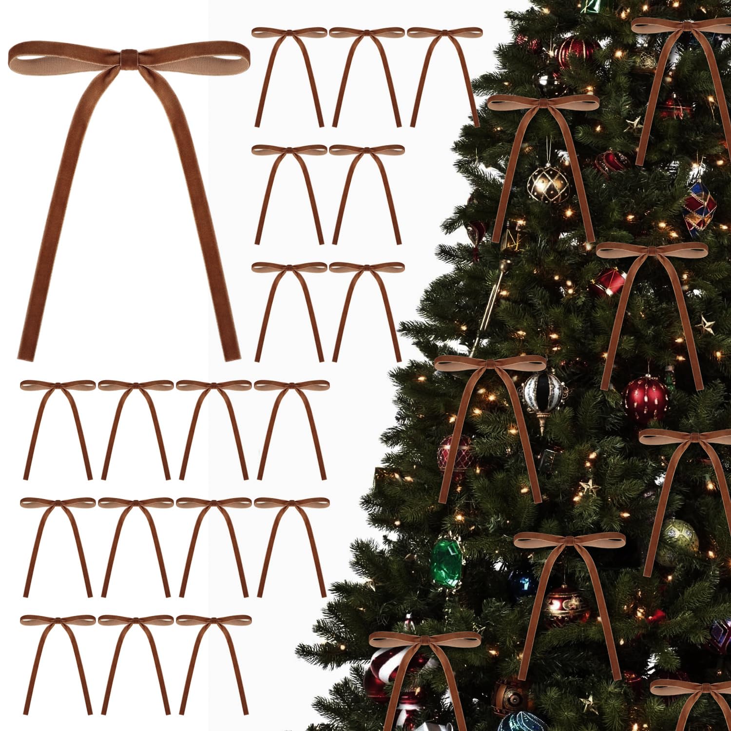 KKSTY 30Pcs Christmas Velvet Bows, Vintage Style Velvet Ribbon Bows for Christmas Tree, Gift Wrapping, Wreaths, Garlands, Wedding, Party, Home Decor,5x7 Inches (Coffee)