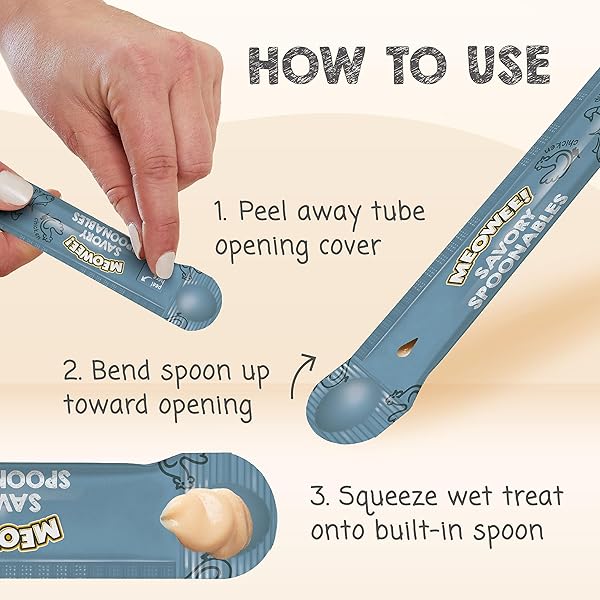 MEOWEE! SAVORY SPOONABLES WITH REAL TUNA, CHICKEN & DUCK, 4 COUNT TUBE, TRIPLE FLAVOR SQUEEZABLE LICKABLE WET TREATS FOR CATS WITH BUILT-IN SPOON FOR LESS MESS