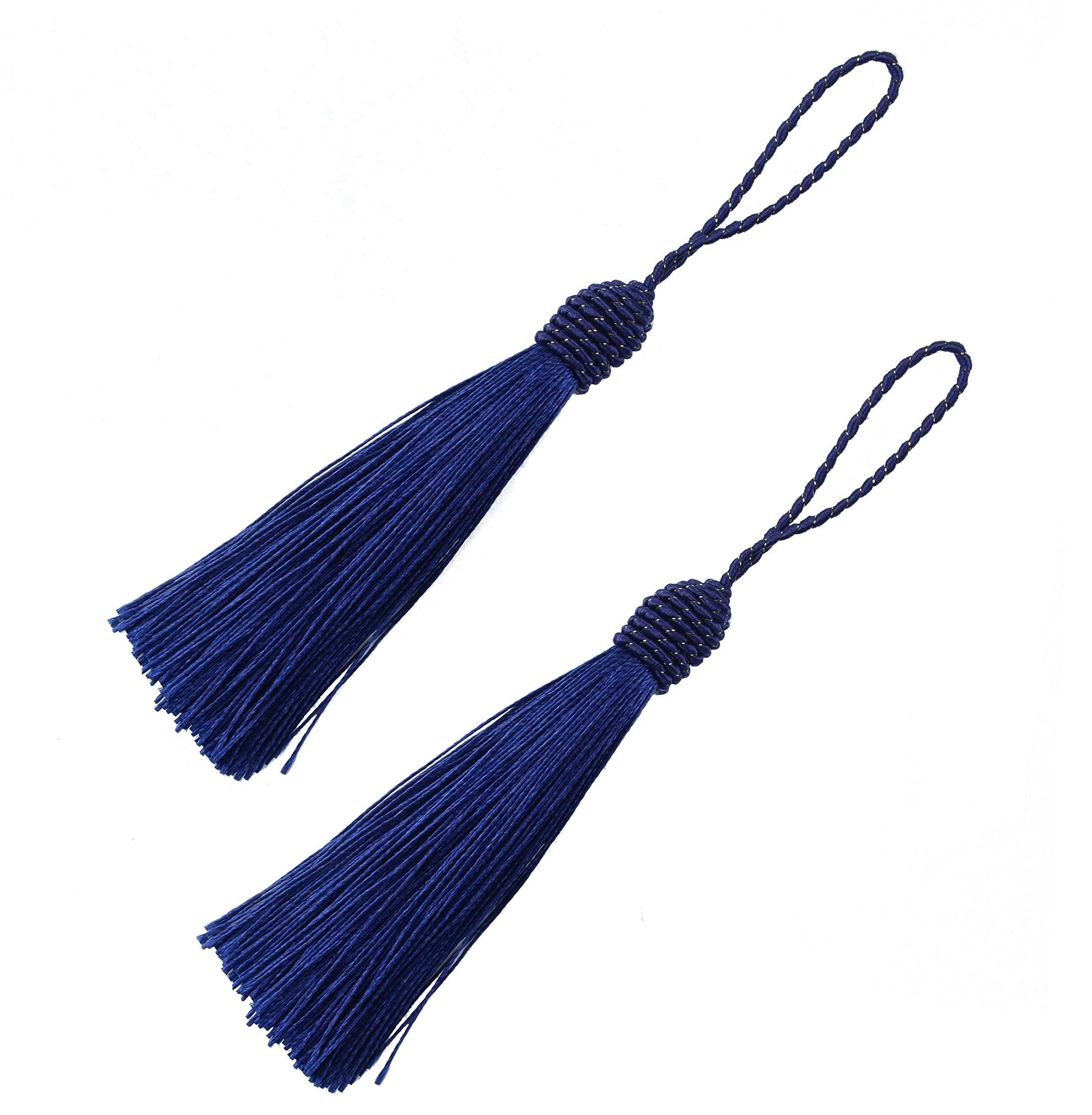 20pcs 15.5cm/6 Inches Silky Floss Bookmark Tassels with 2-Inch Cord Loop and Small Chinese Knot for Jewelry Making, Souvenir, Bookmarks, DIY Craft Accessory (Dark Blue)