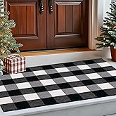 Buffalo Plaid Area Rug 27.5x43.3 Inches, Black White Checkered Non-Slip Mat, Hand Woven Cotton for Outdoor Indoor Entryway, Kitchen, Porch, and Bathroom Floor