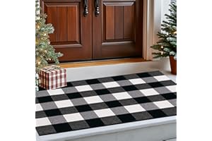 EUOLOAR Buffalo Plaid Area Rug 27.5x43.3 Inches, Black White Checkered Non-Slip Mat, Hand Woven Cotton for Outdoor Indoor Entryway, Kitchen, Porch, and Bathroom Floor