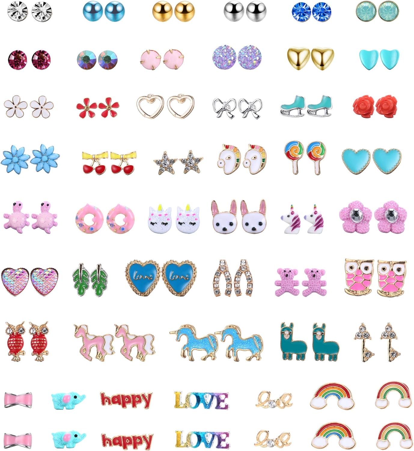 Amazon Com Finrezio 48 Pairs Cute Stud Earrings For Women Kid