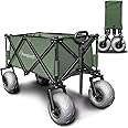 Rangland Beach Wagon with Big Wheels for Sand - All Terrain Steel Frame Utility Cart with 9" Pneumatic Tires, Collapsible Folding Design (Sand Warrior RX800 Green)